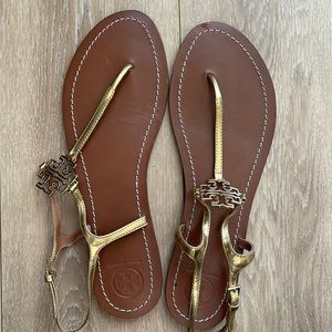 Tory Burch gold t-strap sandals (9.5)